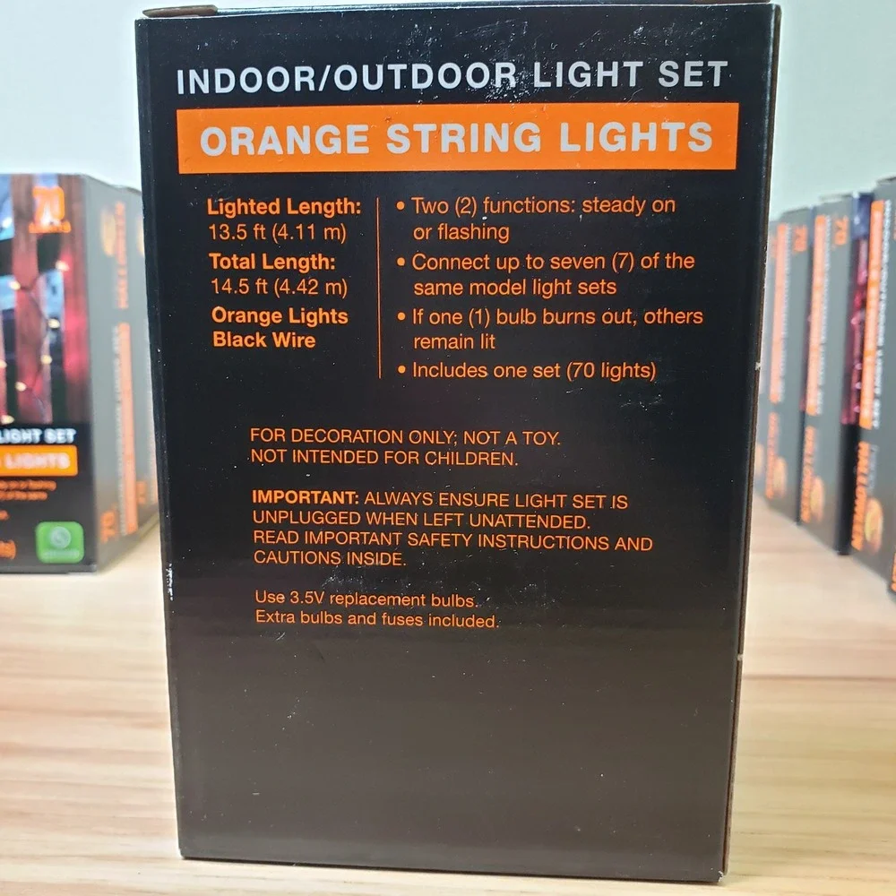 Halloween Indoor Outdoor String Lights Black Orange Solid Or Flashing Decor NEW